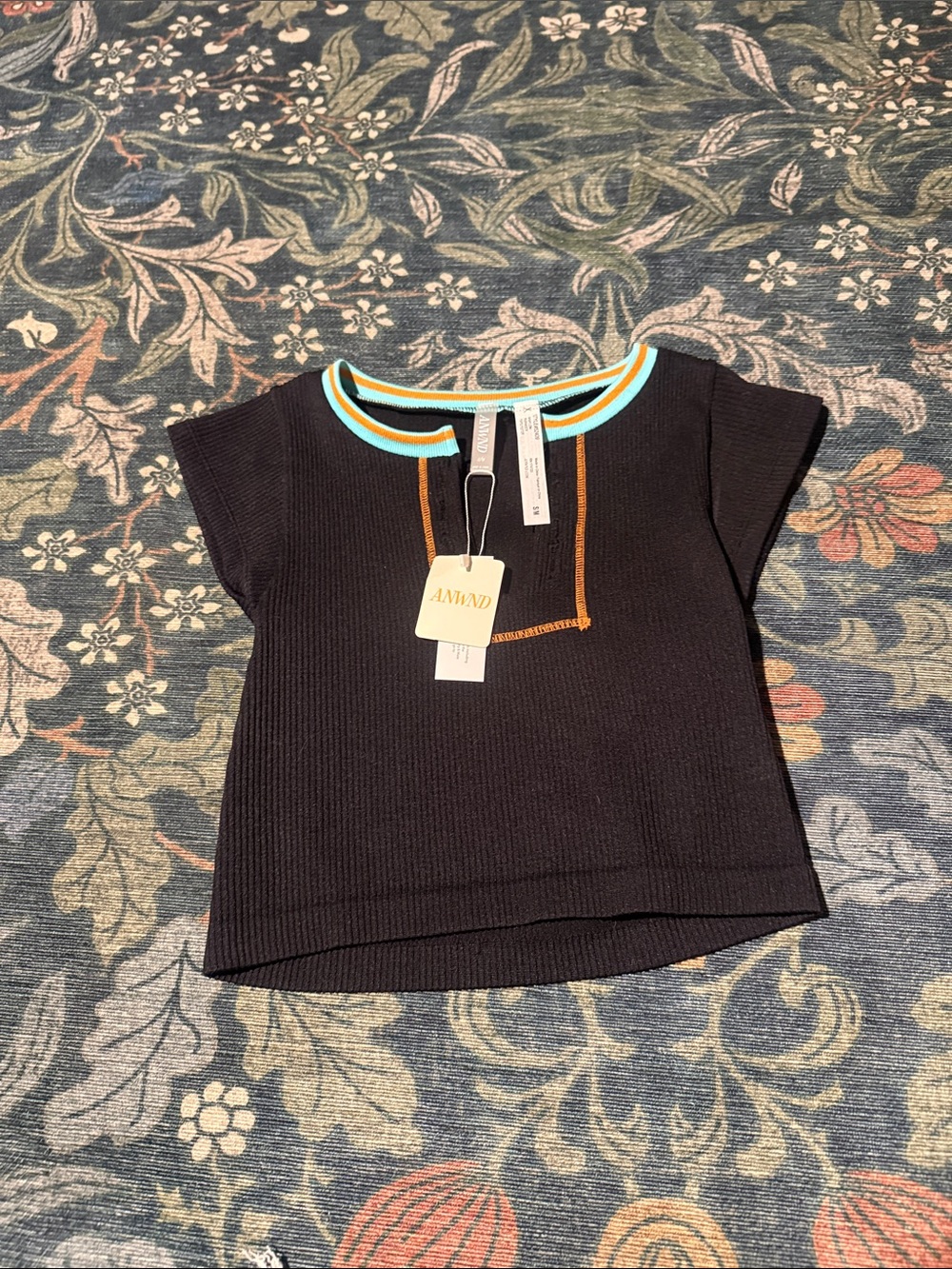 Black Ribbed Tee with Contrast Trim